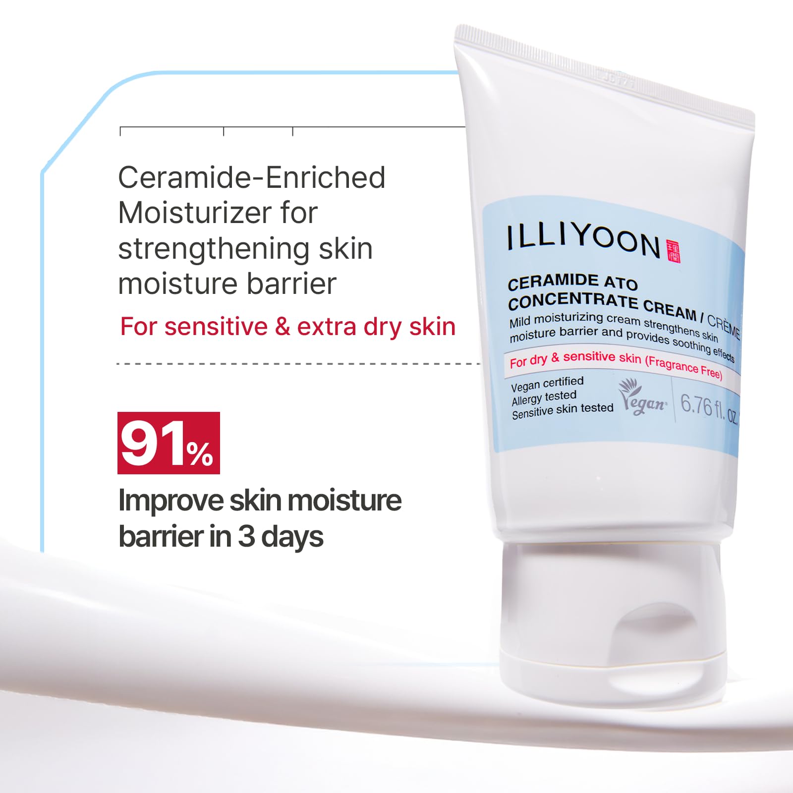 Illiyoon Ceramide Ato Concentrate Cream, aplicación suave en rostro, manteniendo la piel hidratada.