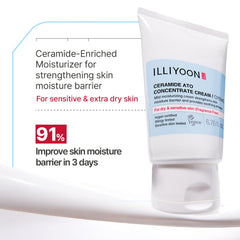 Illiyoon Ceramide Ato Concentrate Cream, aplicación suave en rostro, manteniendo la piel hidratada.