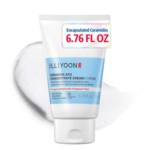 Illiyoon Ceramide Ato Concentrate Cream, botella, hidratación duradera para piel sensible.