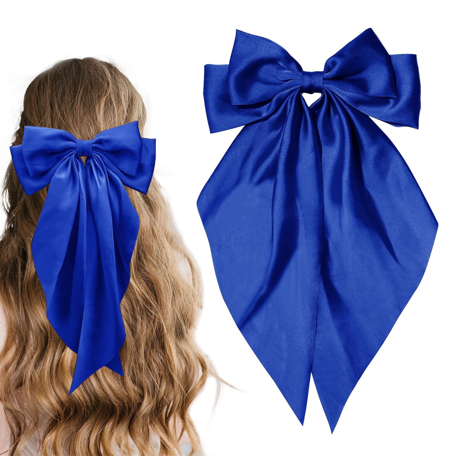 Arco grande de Illpta en satén azul real para un look elegante y duradero