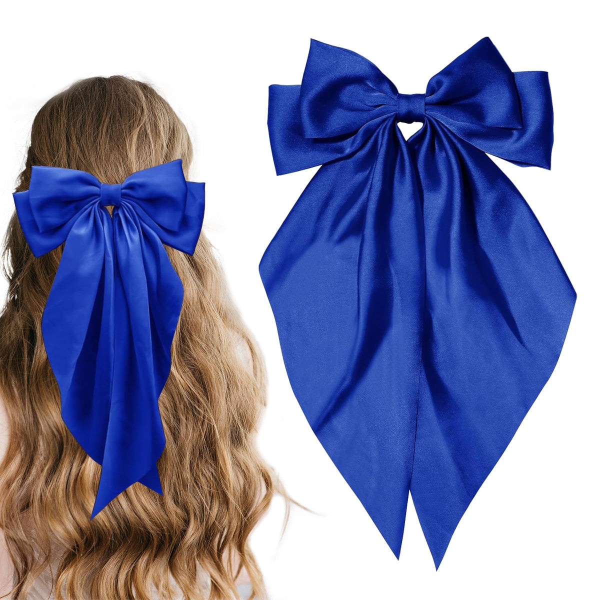 Arco grande de Illpta en satén azul real para un look elegante y duradero