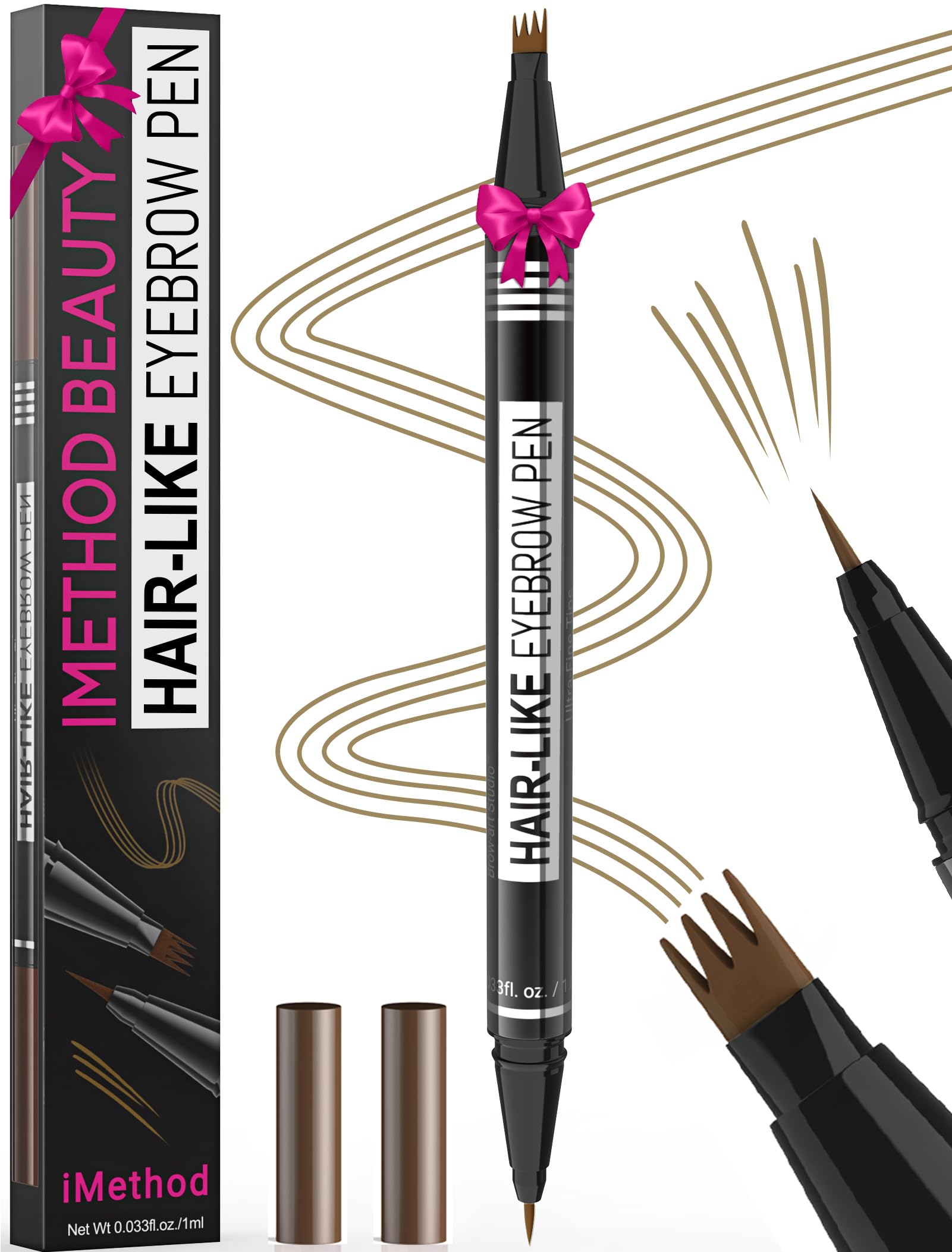 iMethod lapiz cejas 2en1 con 4 dientes, crea trazos naturales para cejas densas