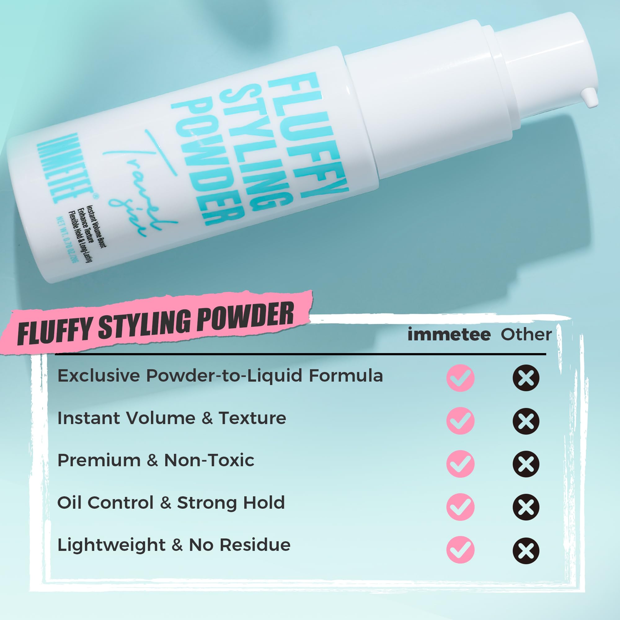 Immetee Polvo de Textura ofrece volumen en la corona de cualquier cabello