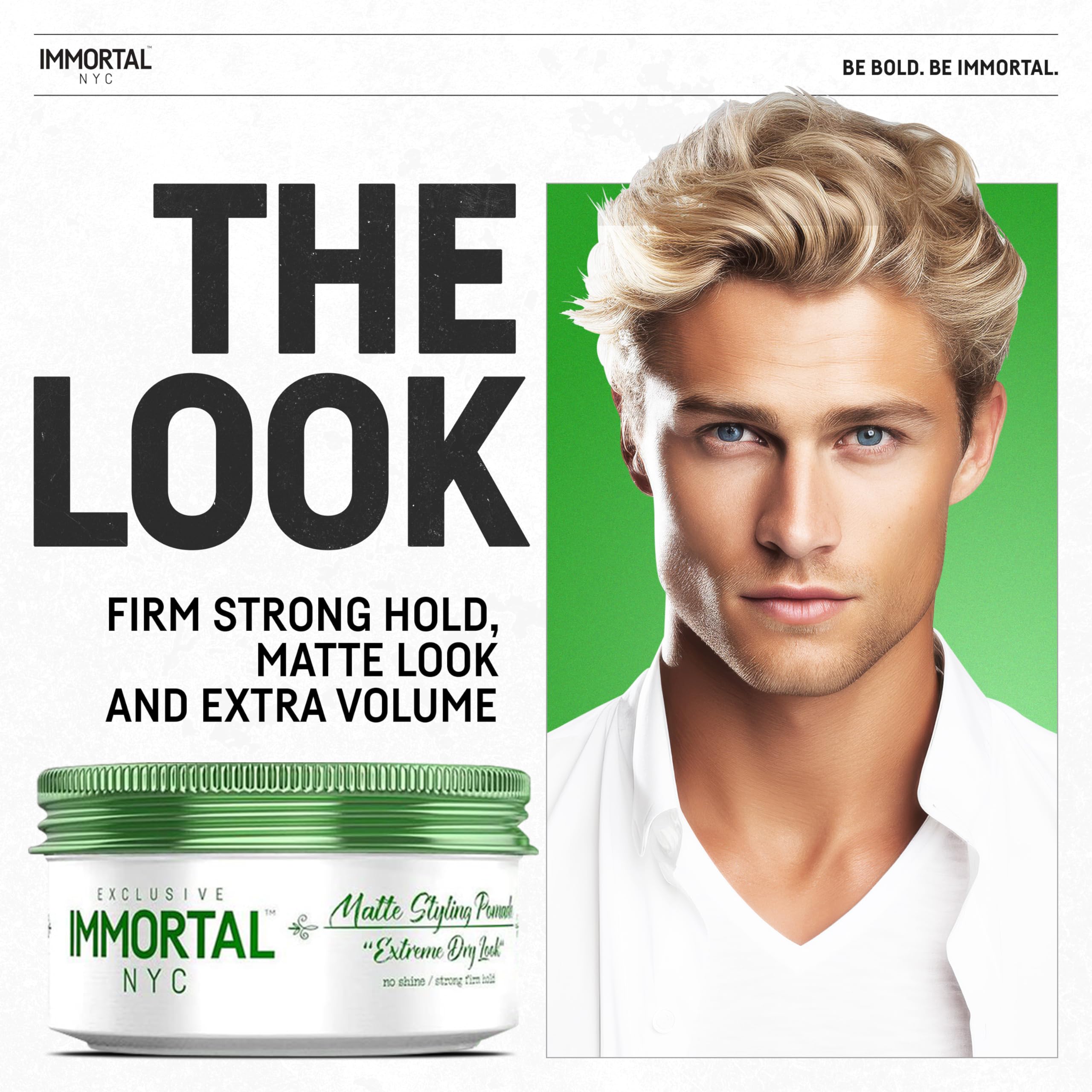 Textura mate definida por Immortal NYC para volumen y acabado suave