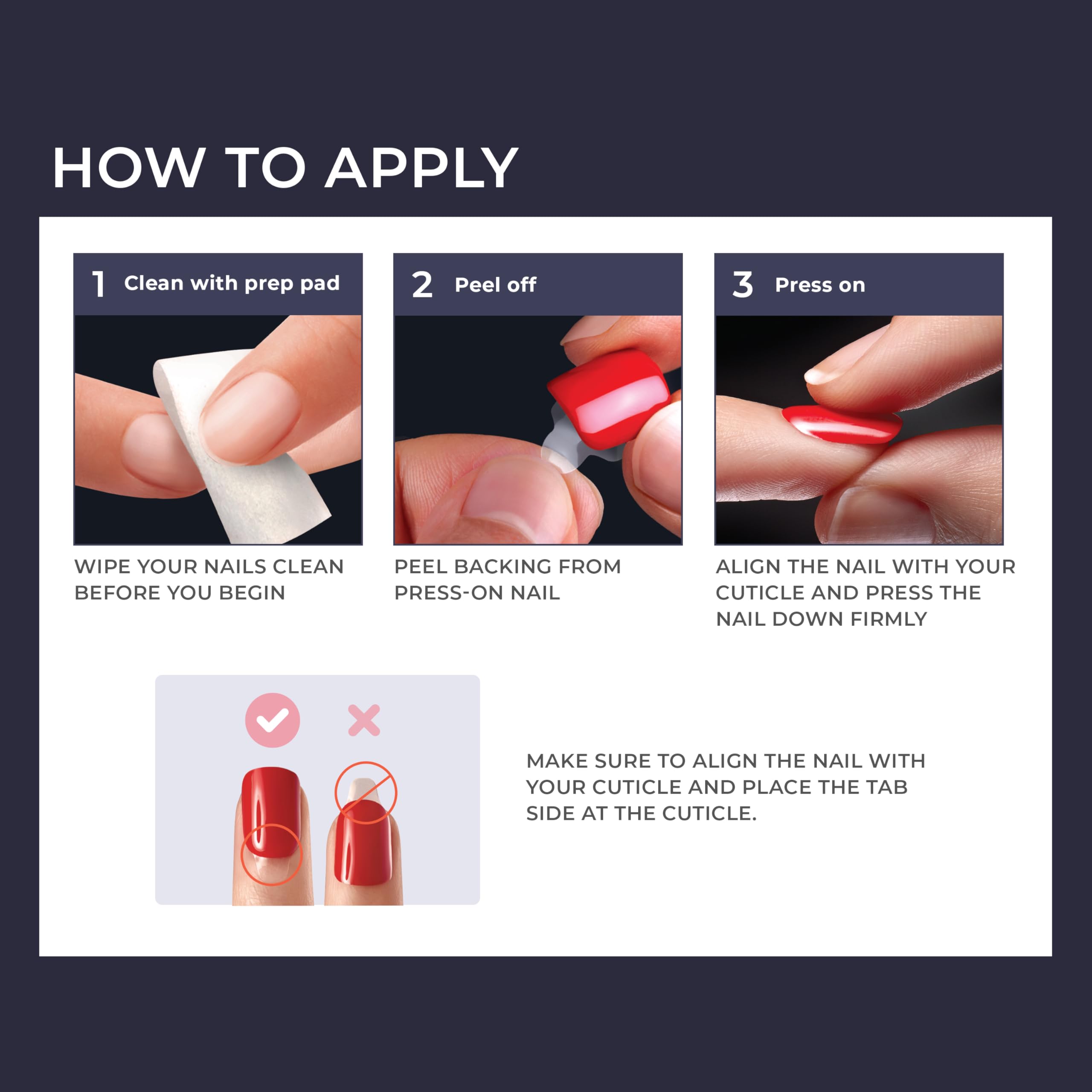 Kit completo: 30 uñas, prep pad, lima y aplicador incluidos