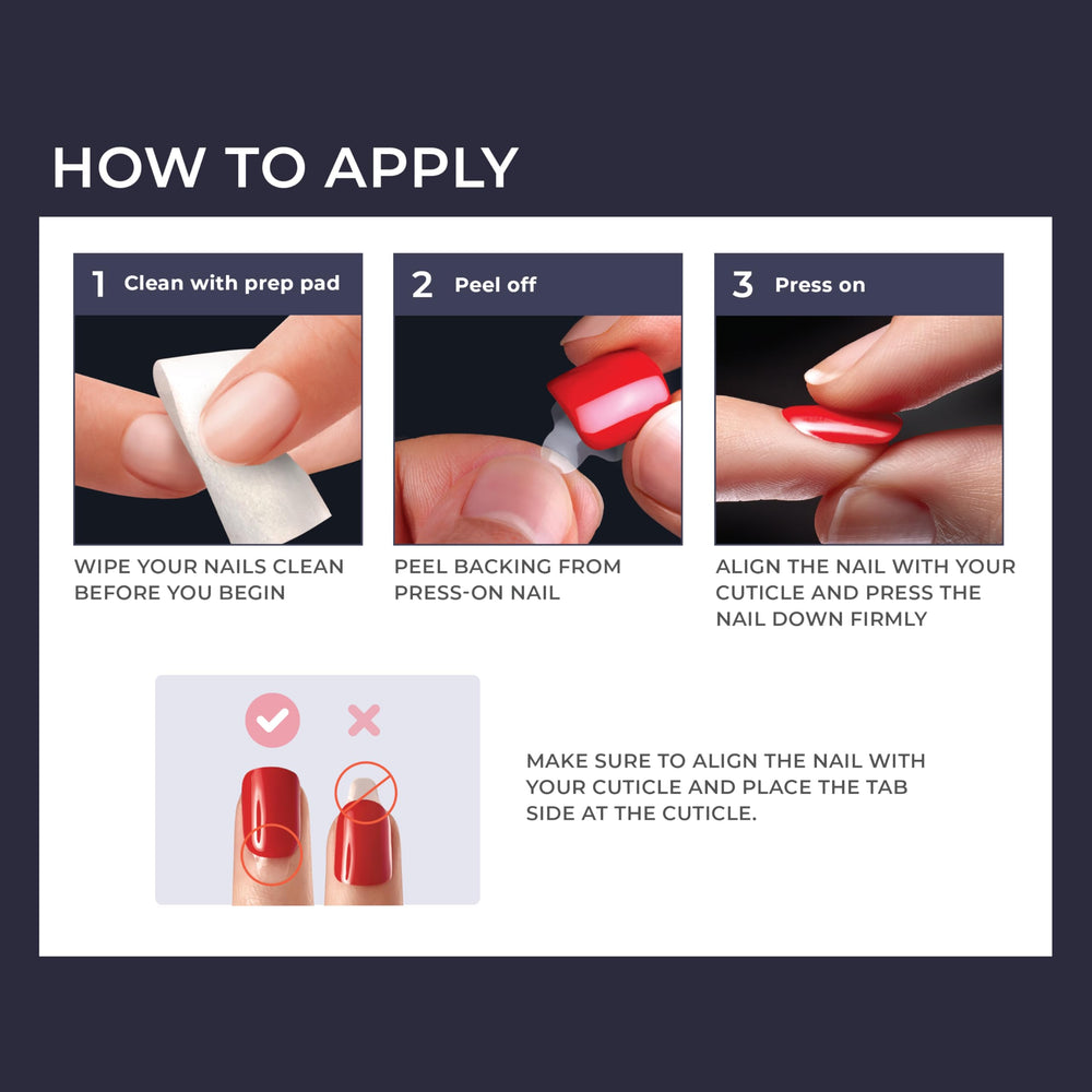 Kit completo: 30 uñas, prep pad, lima y aplicador incluidos