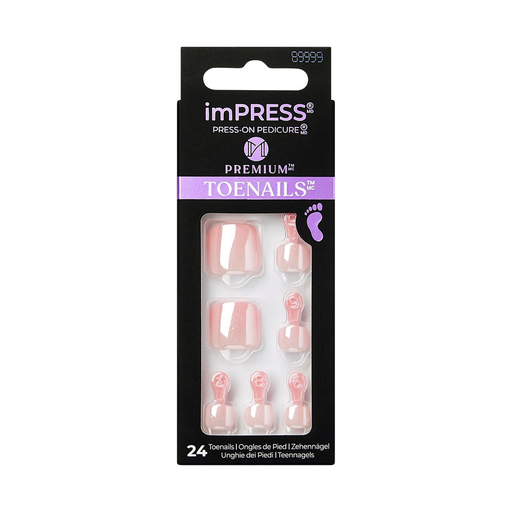 imPRESS 24 uñas de pie listas para aplicar, pedicure rápido sin esmalte.
