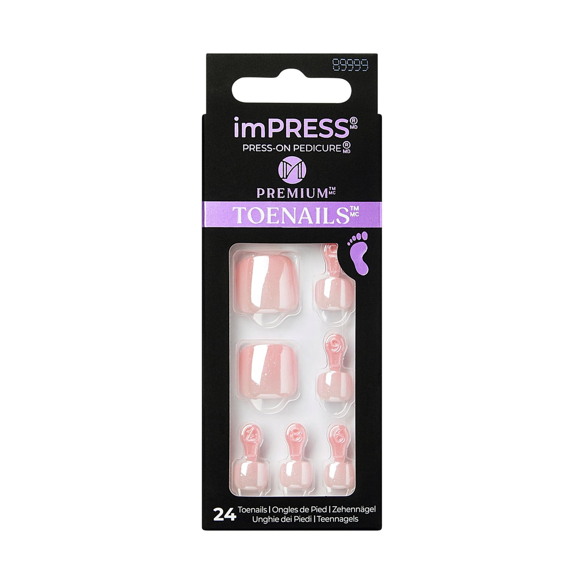 imPRESS 24 uñas de pie listas para aplicar, pedicure rápido sin esmalte.