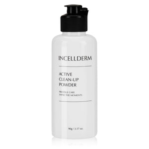 INCELLDERM Polvo limpiador en empaque compacto para viaje y uso diario.
