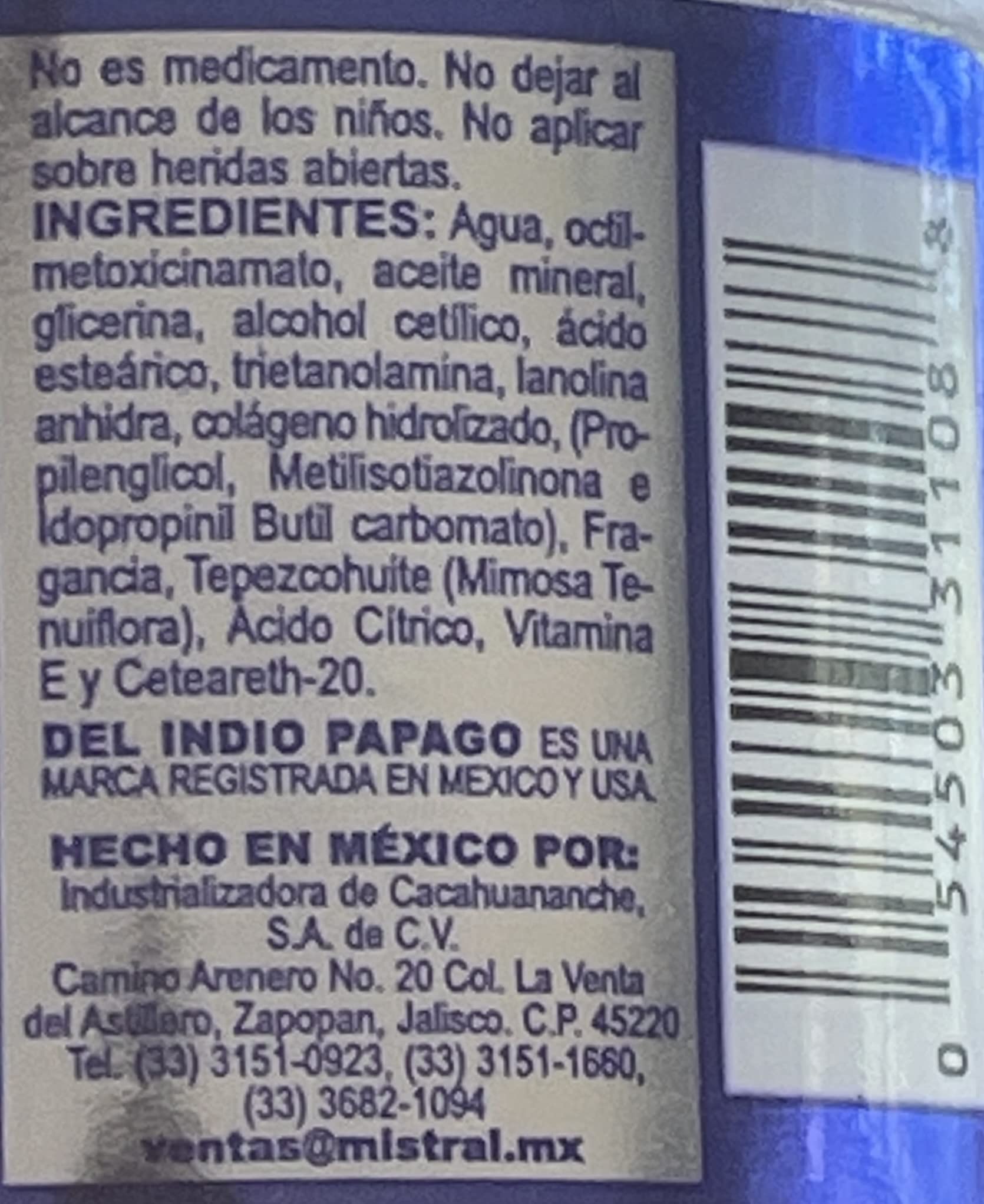 Indio Papago Tepezcohuite envase blanco facilita la aplicación diaria