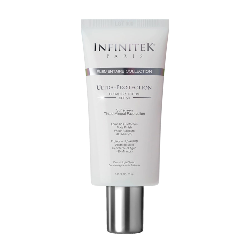 Infinitek Paris protector solar SPF50 con textura tintada para unificar el tono de piel.