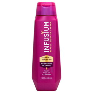 Infusium Repair and Replenish: botella de champú hidratante para cabello suave y brillante.