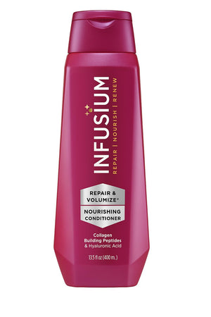 Botella de Infusium Reparación y Volumen aporta volumen al cabello.