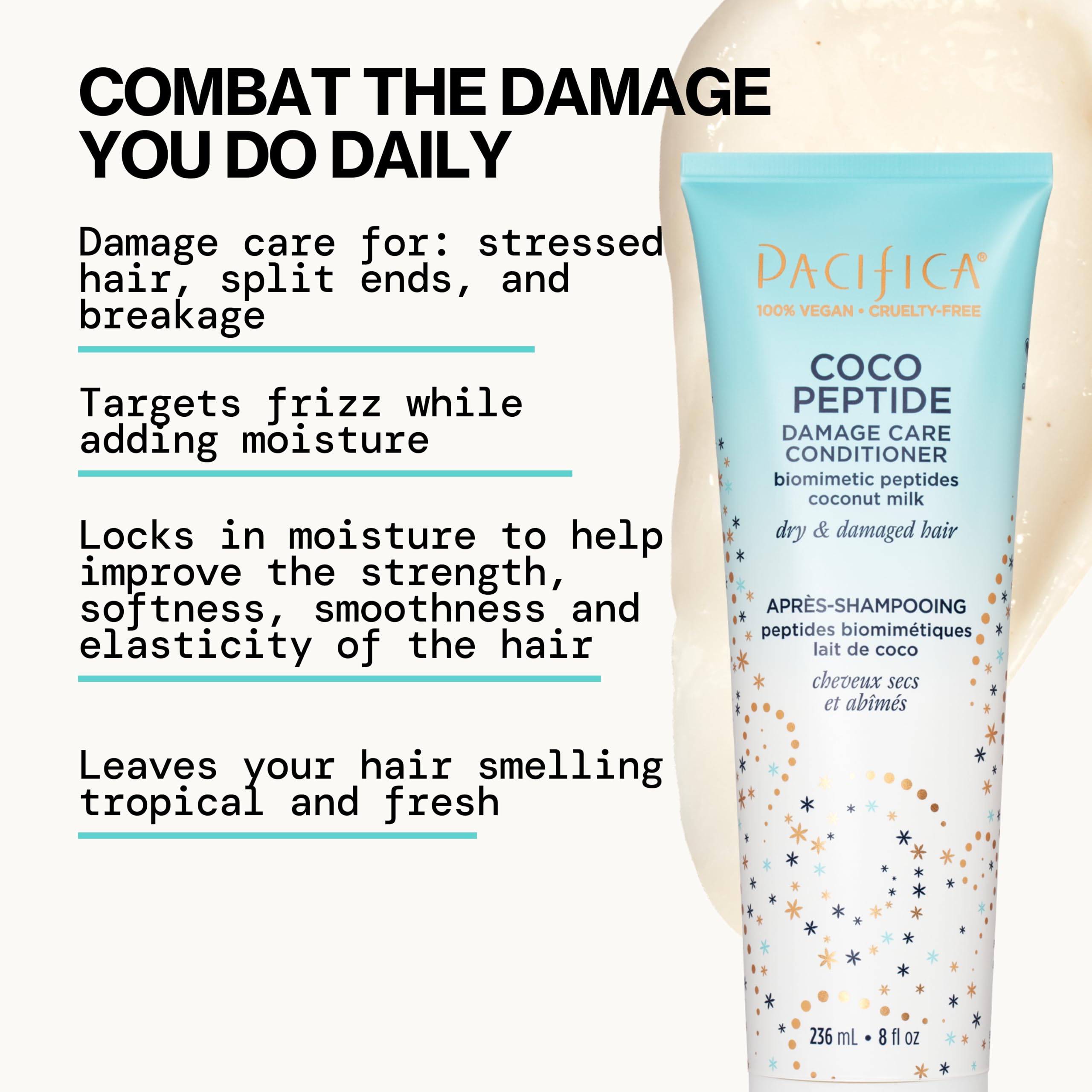 Ingredientes como coco y agua en la fórmula Coco Peptide de Pacifica.