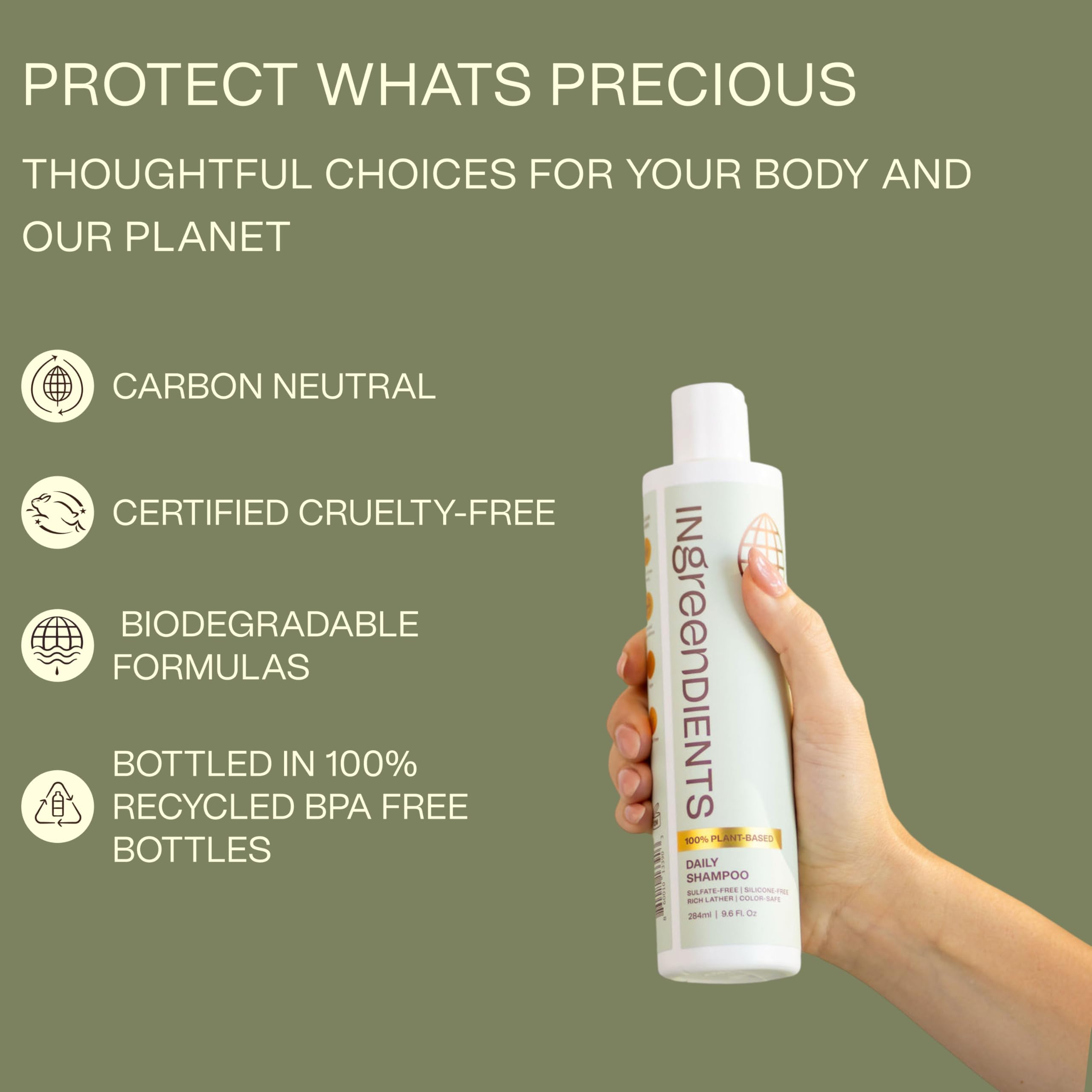 Ingreendients Champú Vegano Gluten Cruelty-Free, envase reciclado y sostenible