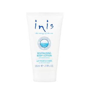 Loción corporal Inis, envase de viaje, hidratación ligera para la piel.