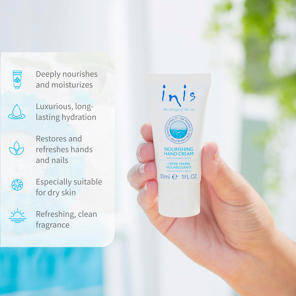Inis crema manos con minerales marinos y vitaminas para hidratación equilibrada.