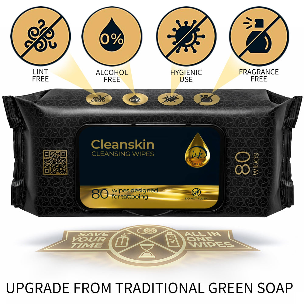 Ink Permanent CleanSkin, toallita humedada con premezcla para remover sangre seca y residuos.