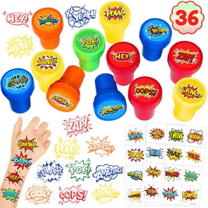 Estampas de INKSOMOBA con 12 diseños heroicos, ideales para manualidades y fiestas.