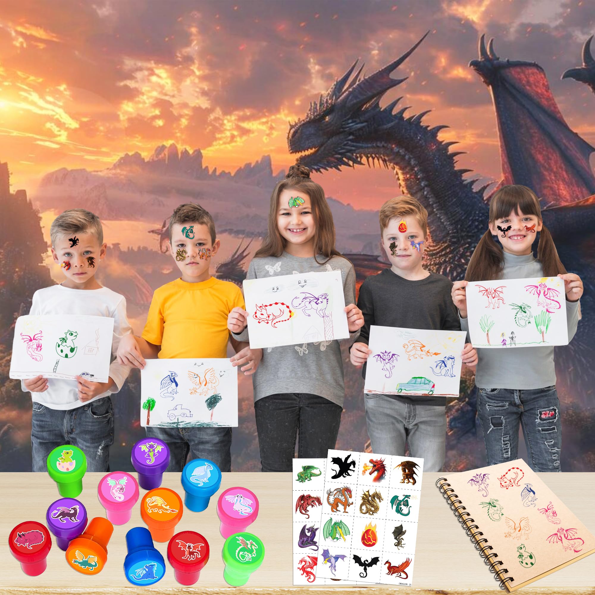 INKSOMOBA juego de estampas para fiestas de dragones