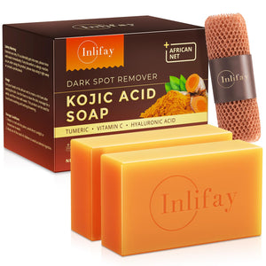 Inlifay jabon curcuma acido kojico barra para piel más limpia y tono uniforme.