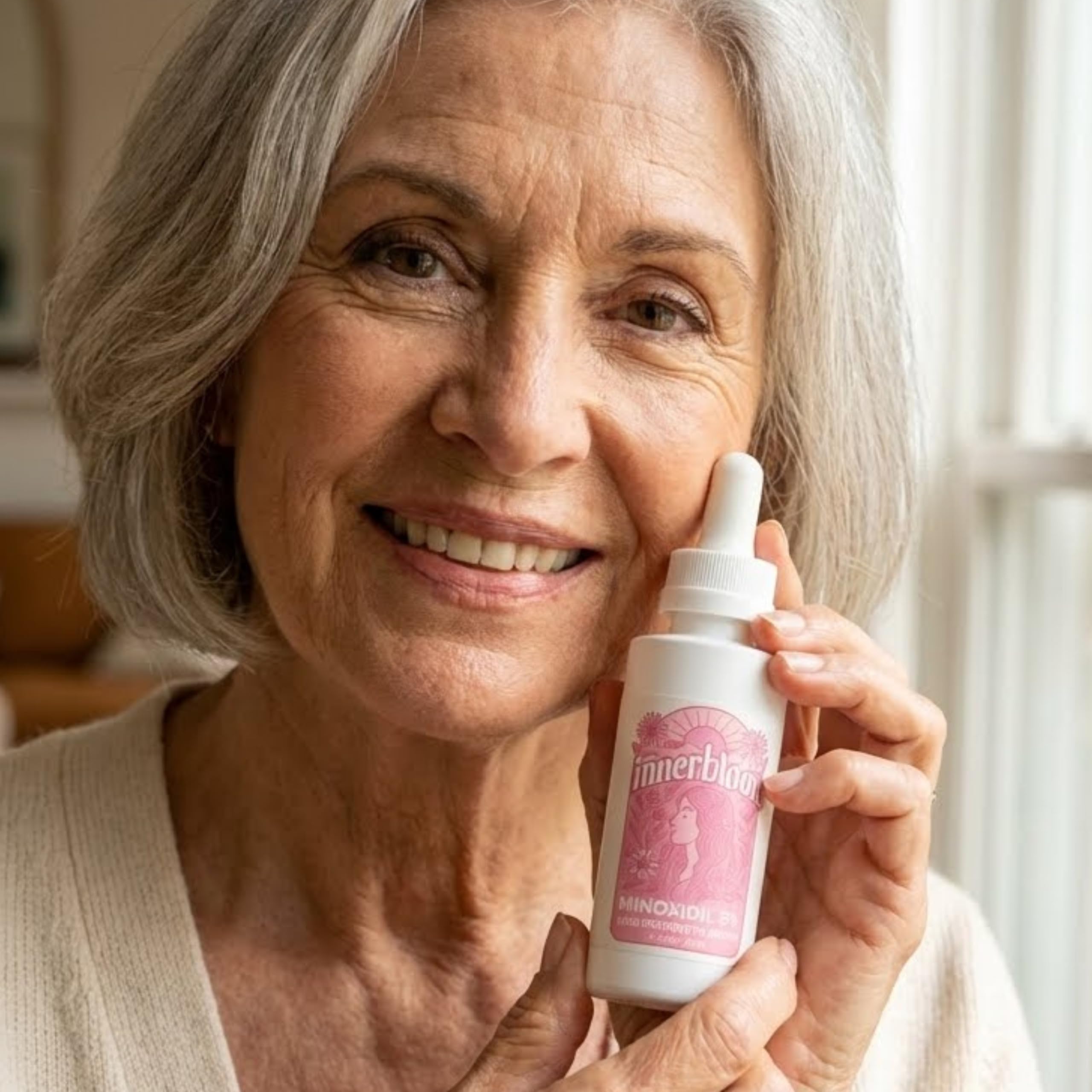 Innerbloom Minoxidil 5% para mujeres, presentación de alta calidad en Estados Unidos.
