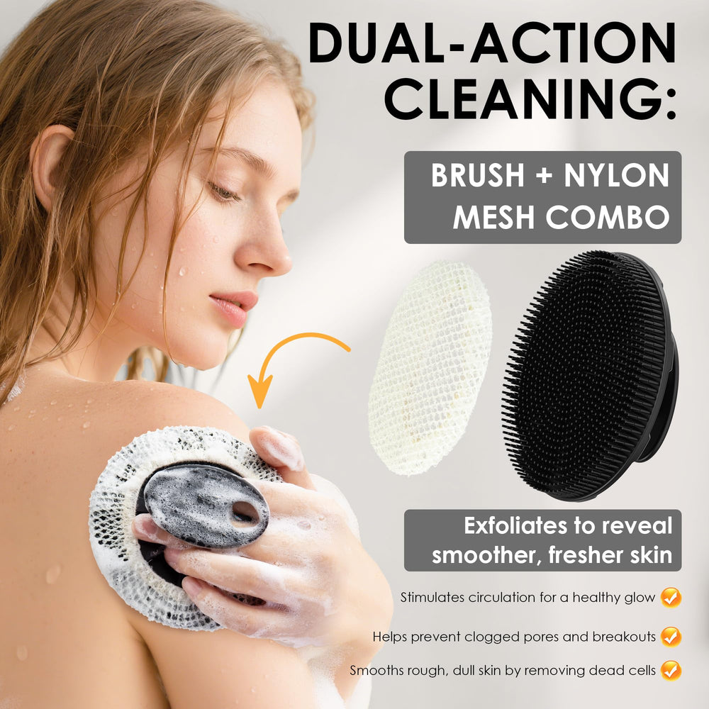 INNERNEED cepillo corporal mango ergonómico, vista lateral para agarre seguro.