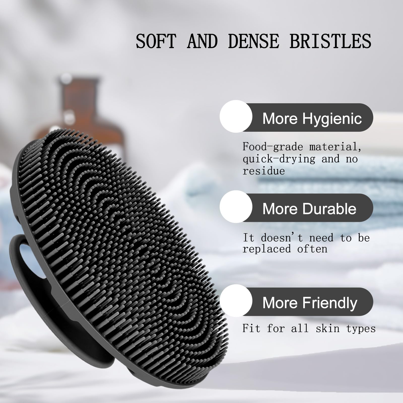 INNERNEED cepillo corporal silicona, detalle tacto suave, experiencia de masaje relajante