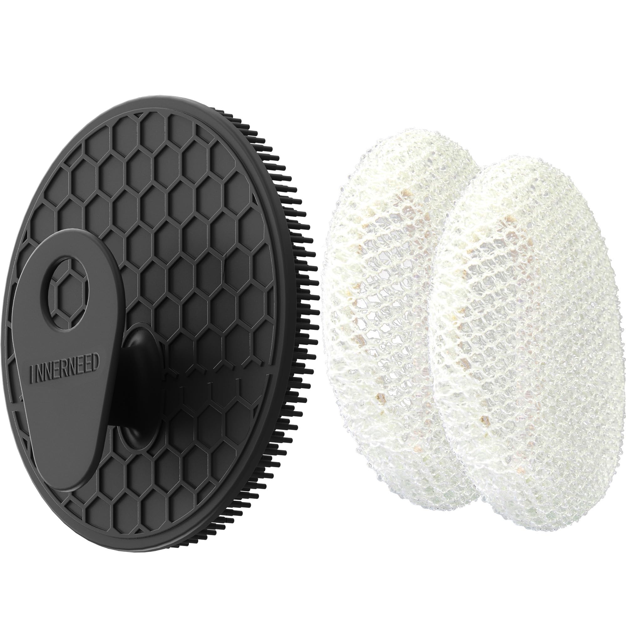 INNERNEED cepillo corporal de silicona con cerdas densas para exfoliar suavemente y limpiar poros.
