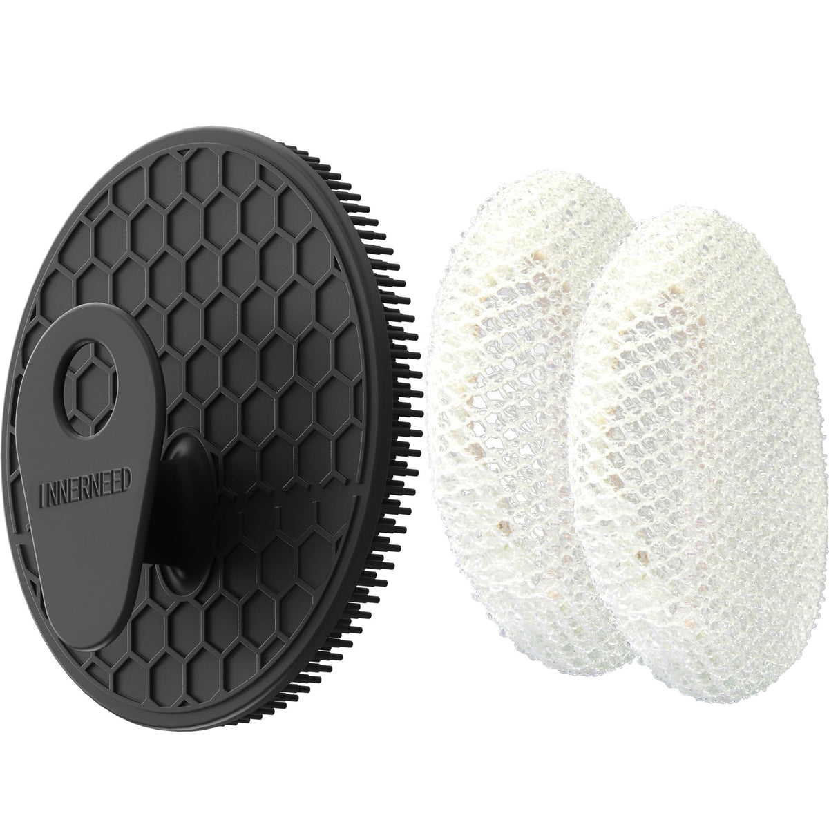 INNERNEED cepillo corporal de silicona con cerdas densas para exfoliar suavemente y limpiar poros.