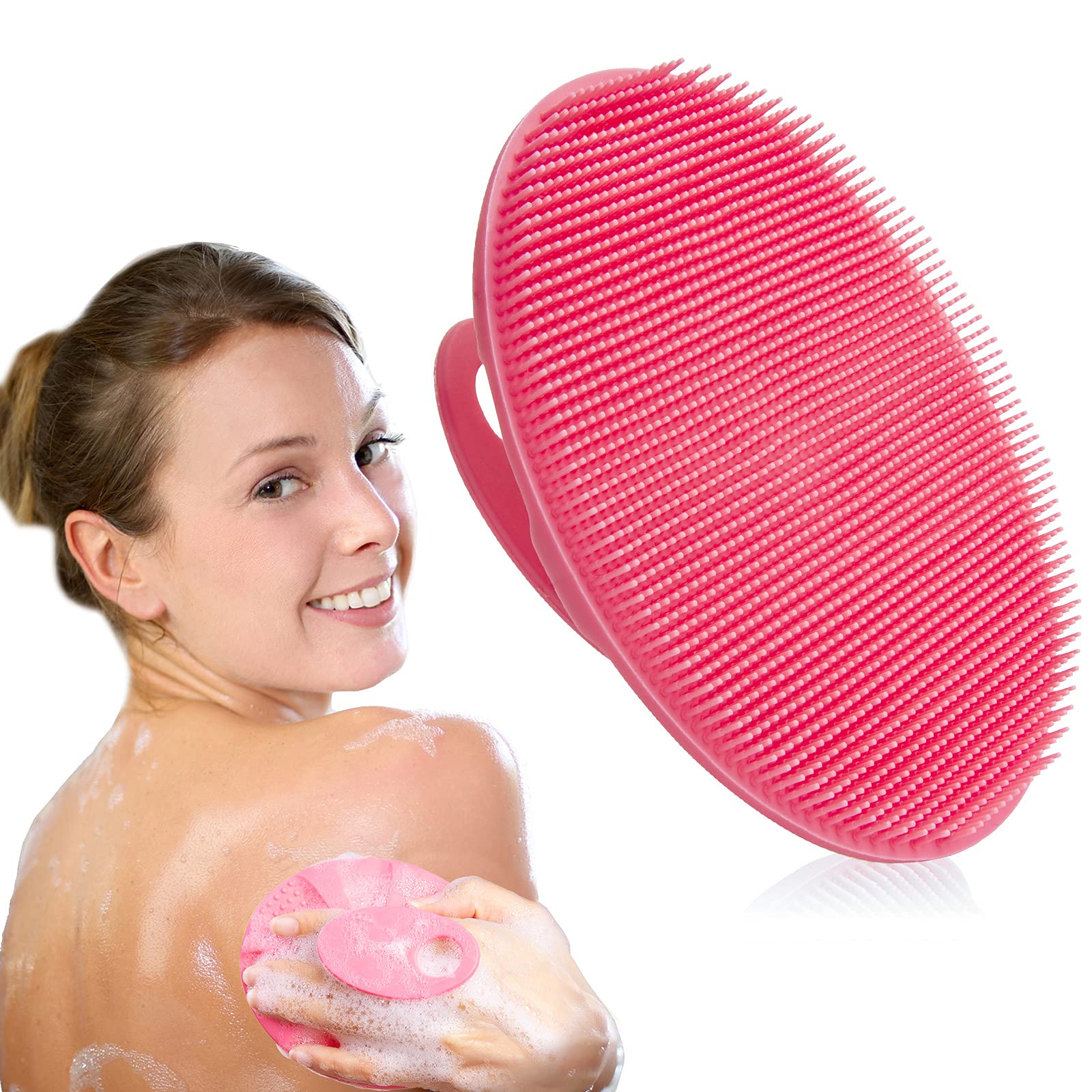 INNERNEED cepillo corporal de silicona suave rosa para exfoliar y limpiar suavemente la piel