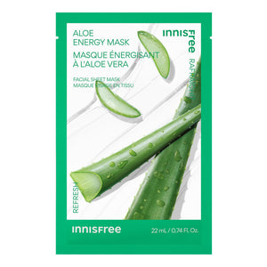 innisfree Aloe Energy Mask, mascarilla de hoja para hidratación rápida y piel suave.