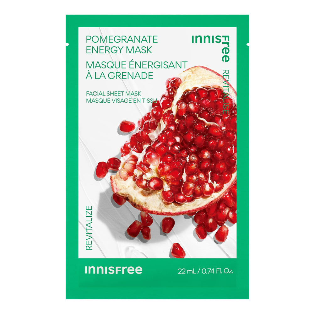 innisfree mascarilla granada, hoja hidratante para piel suave y radiante.