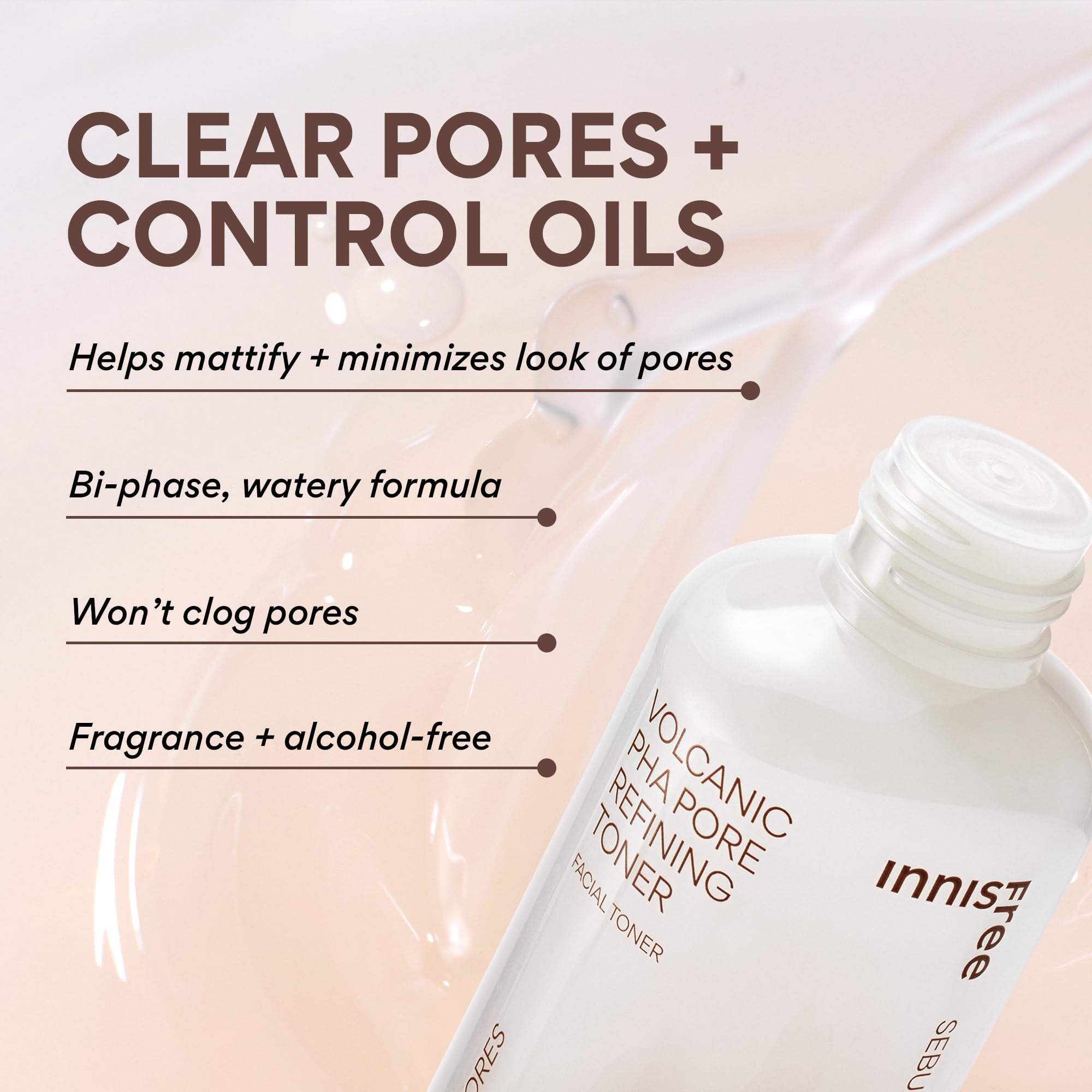 Innisfree Volcanic PHA Toner: aplicación en algodón para suavizar poros.