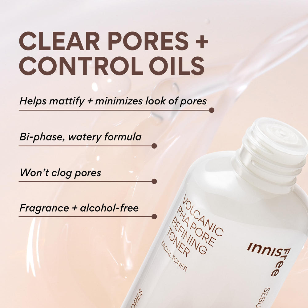 Innisfree Volcanic PHA Toner: aplicación en algodón para suavizar poros.