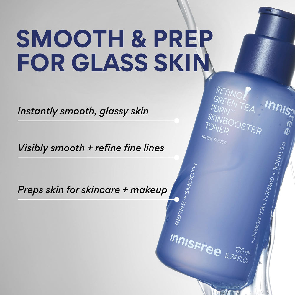 innisfree Tónico Retinol con Té Verde PDRN aplicación en manos para toque suave y rápido