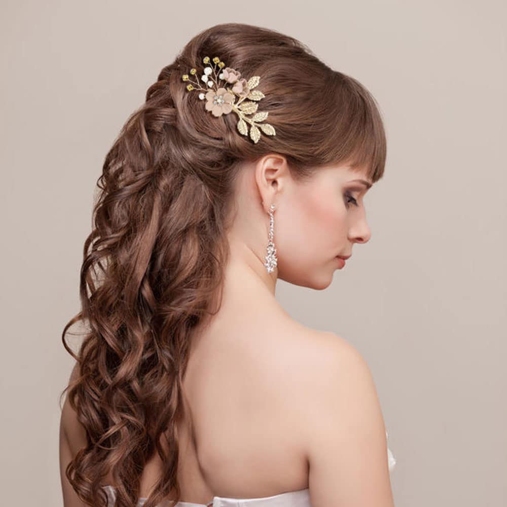 inSowni pin de perla espiral con flor para peinado nupial
