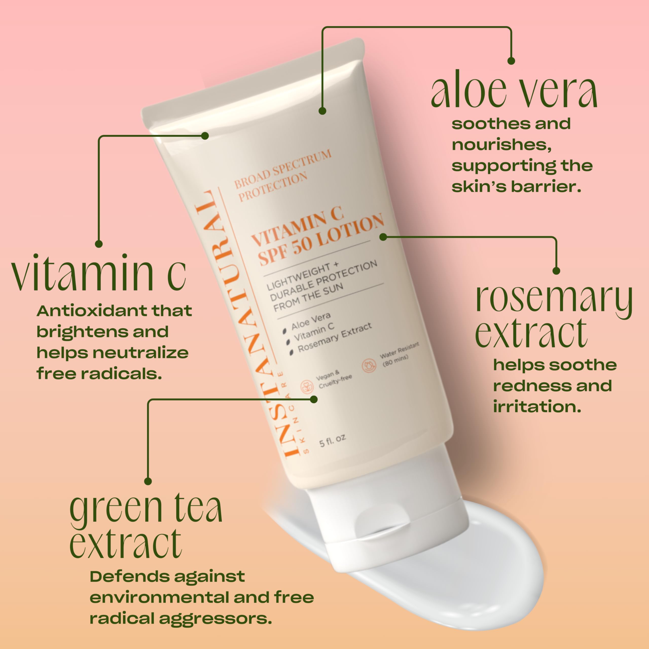 Crema InstaNatural con vitamina C y aloe vera para rostro.