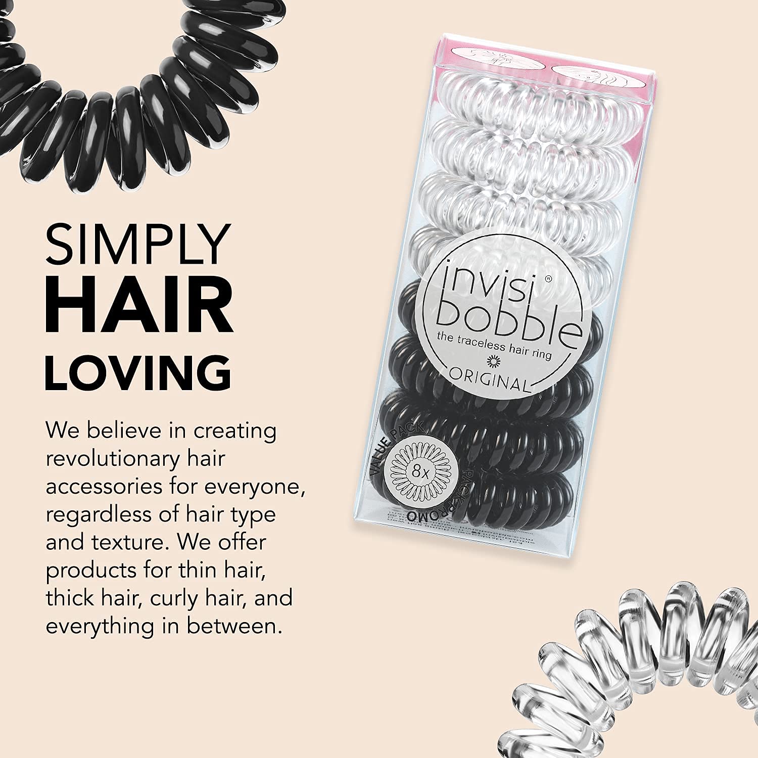 invisibobble Original espiral negro azabache: superficie suave evita enredos y marcas