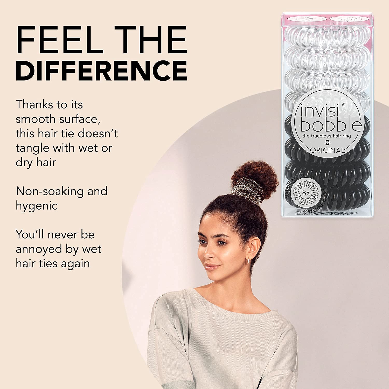 invisibobble Original espiral transparente cristal: uso diario elegante como pulsera sin dañar el peinado