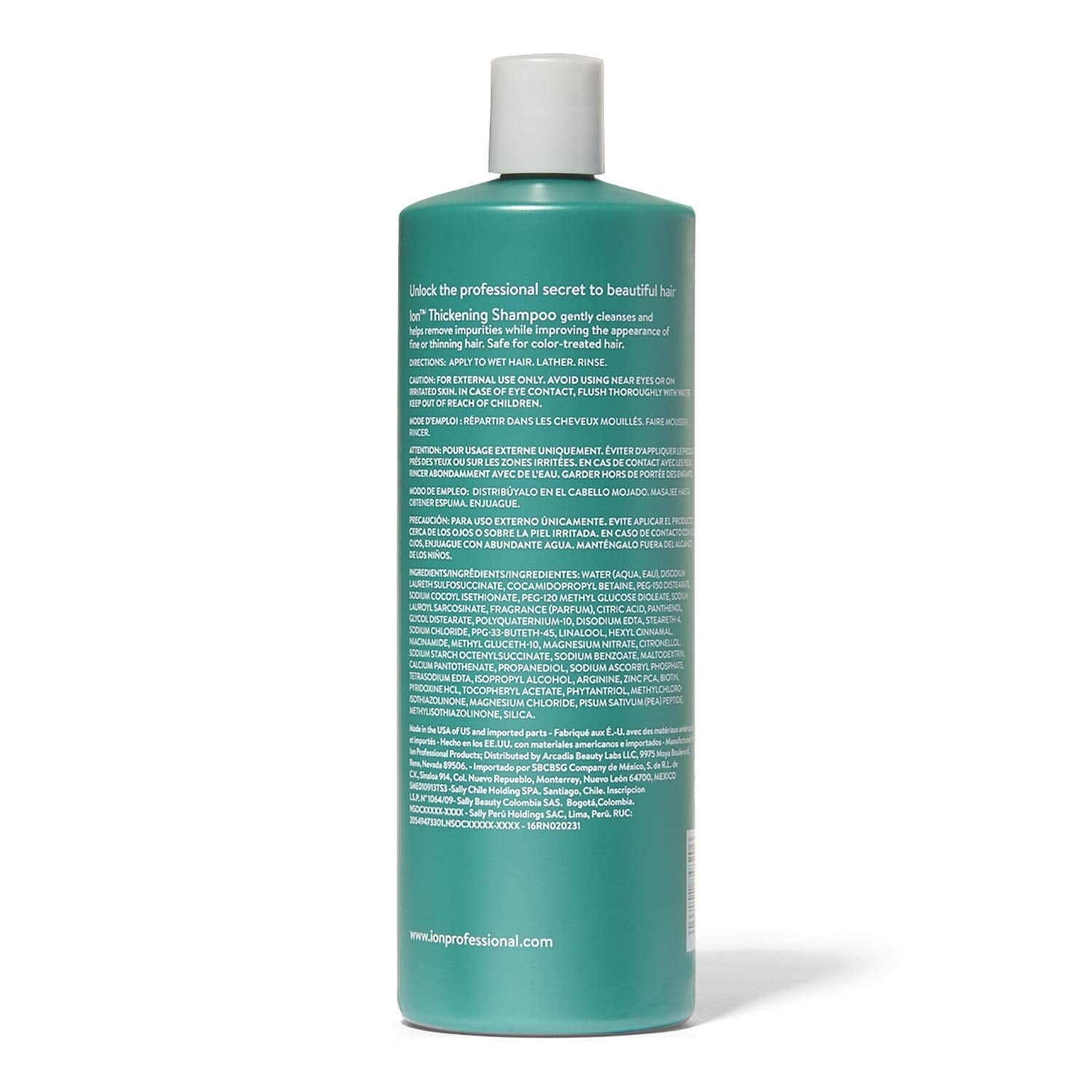 Ion Champú Engrosante, espuma suave, ideal para cabello fino que busca volumen.