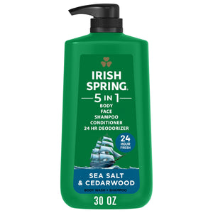Irish Spring 5 en 1, botella frontal lista para ducha diaria.