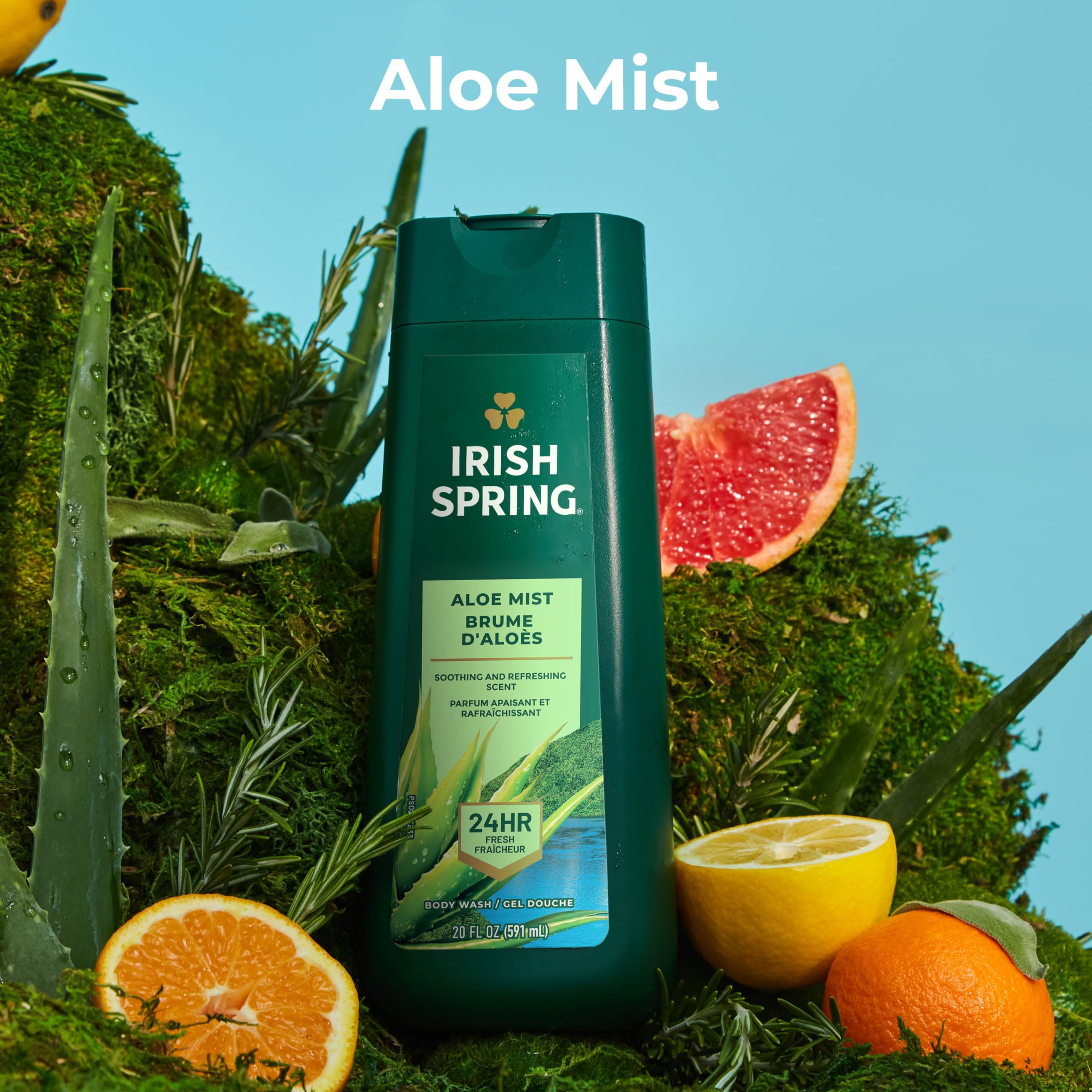 Conjunto de 4 frascos Irish Spring Aloe Mist para la rutina diaria.