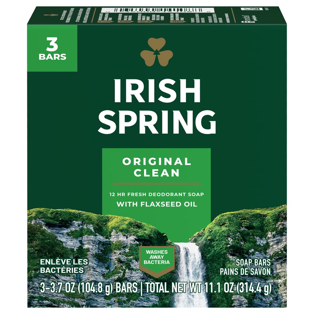 Irish Spring Jabón Original, barra en paquete de 3, para una limpieza fresca.