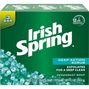 Irish Spring Jabón en Barra Clean Scrub, textura exfoliante para piel suave.
