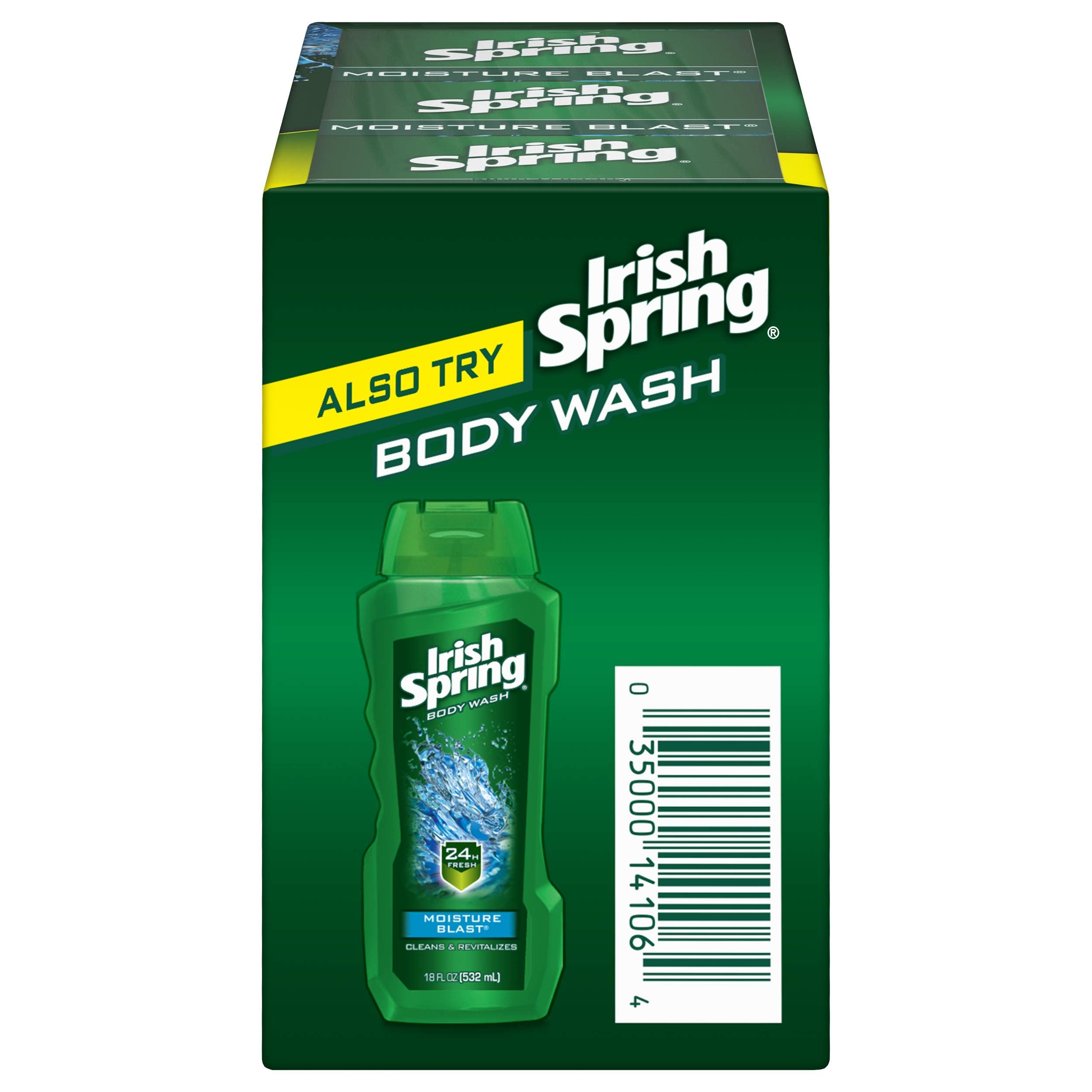 Irish Spring Moisture Blast empaque fácil de guardar en baño.