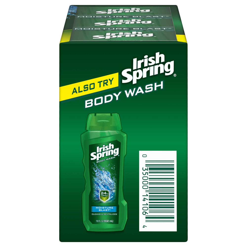 Irish Spring Moisture Blast empaque fácil de guardar en baño.