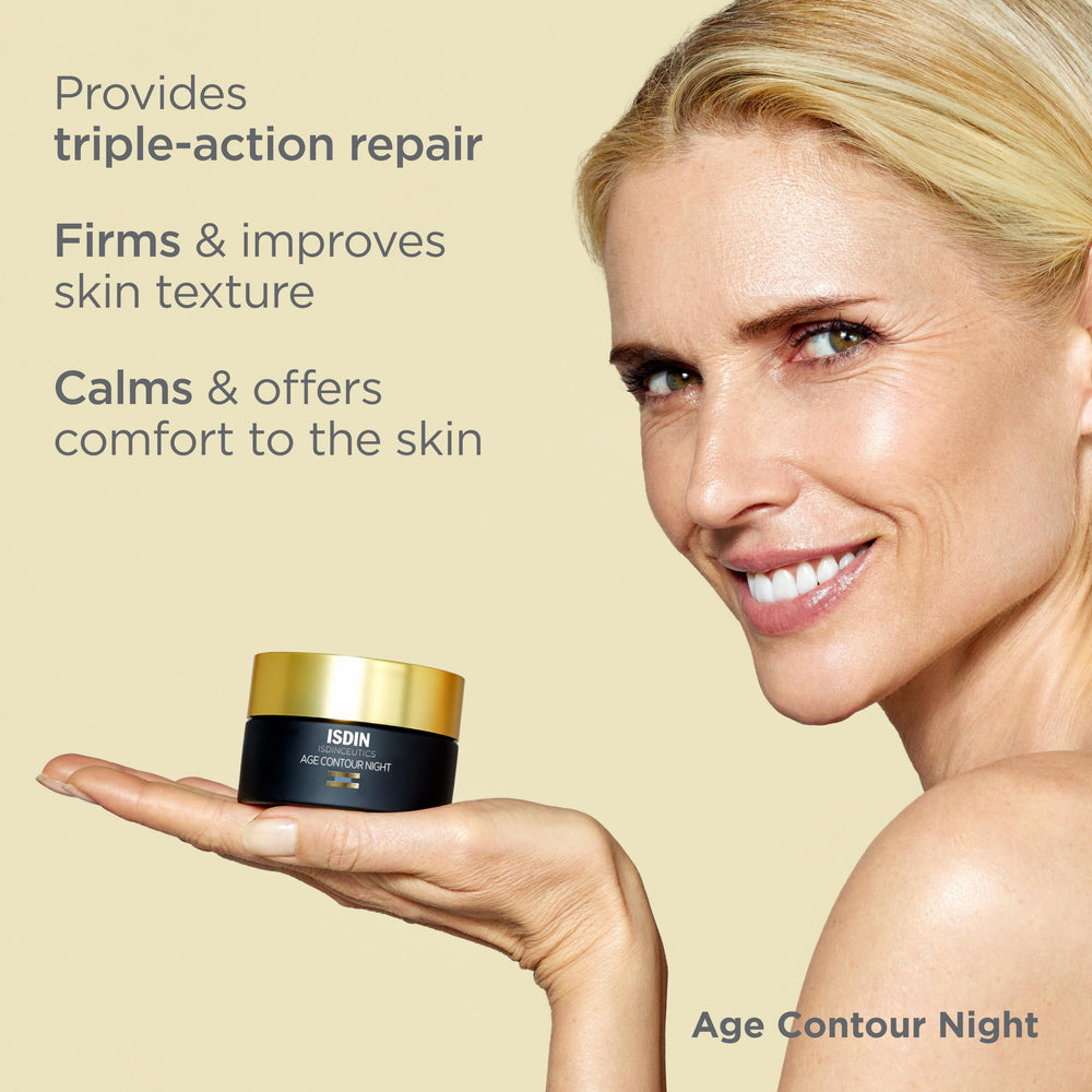 ISDIN Contorno de Edad Crema Nocturna, textura suave, sensación de hidratación prolongada.