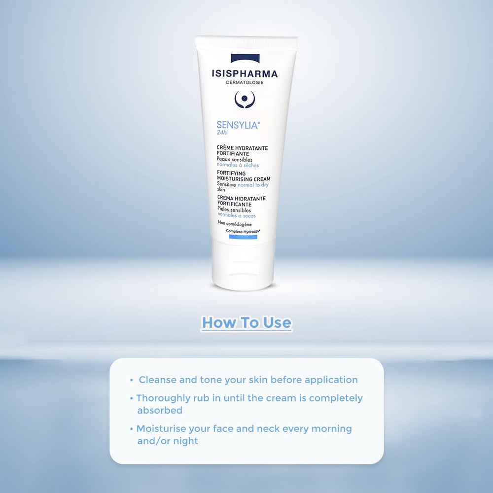 IsisPharma Sensylia 24h, envase 40ml fácil de usar para hidratación continua.