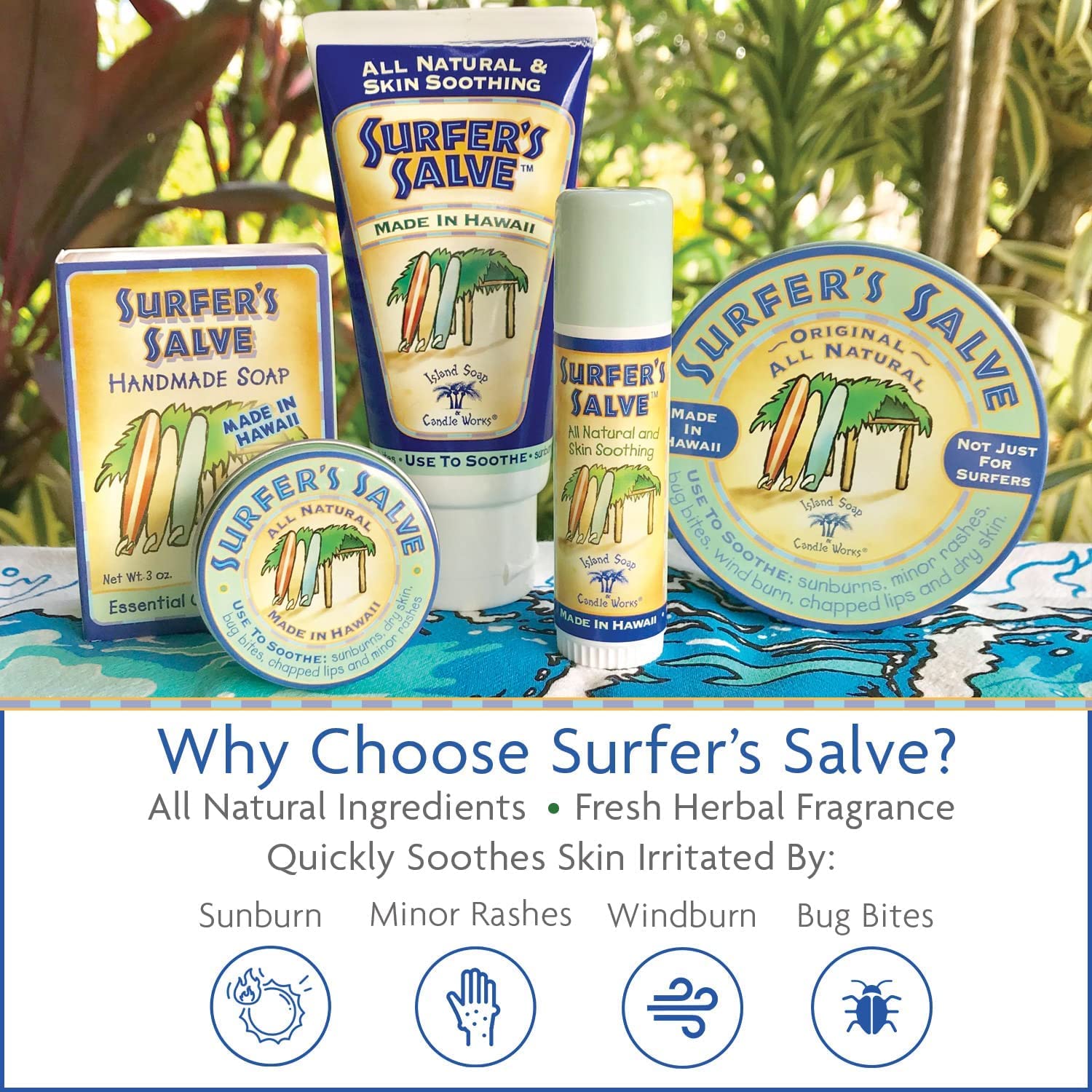 Salve Surfista Stick de Island Soap & Candle Works, ideal para uso en la playa.